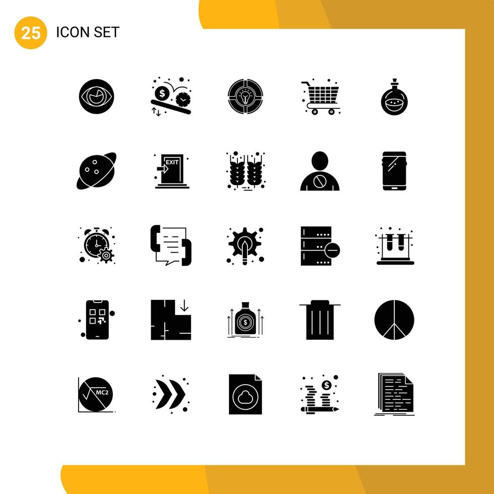 Group of 25 Modern Solid Glyphs Set for cart shopping time idea chat Editable Vector Design Elements