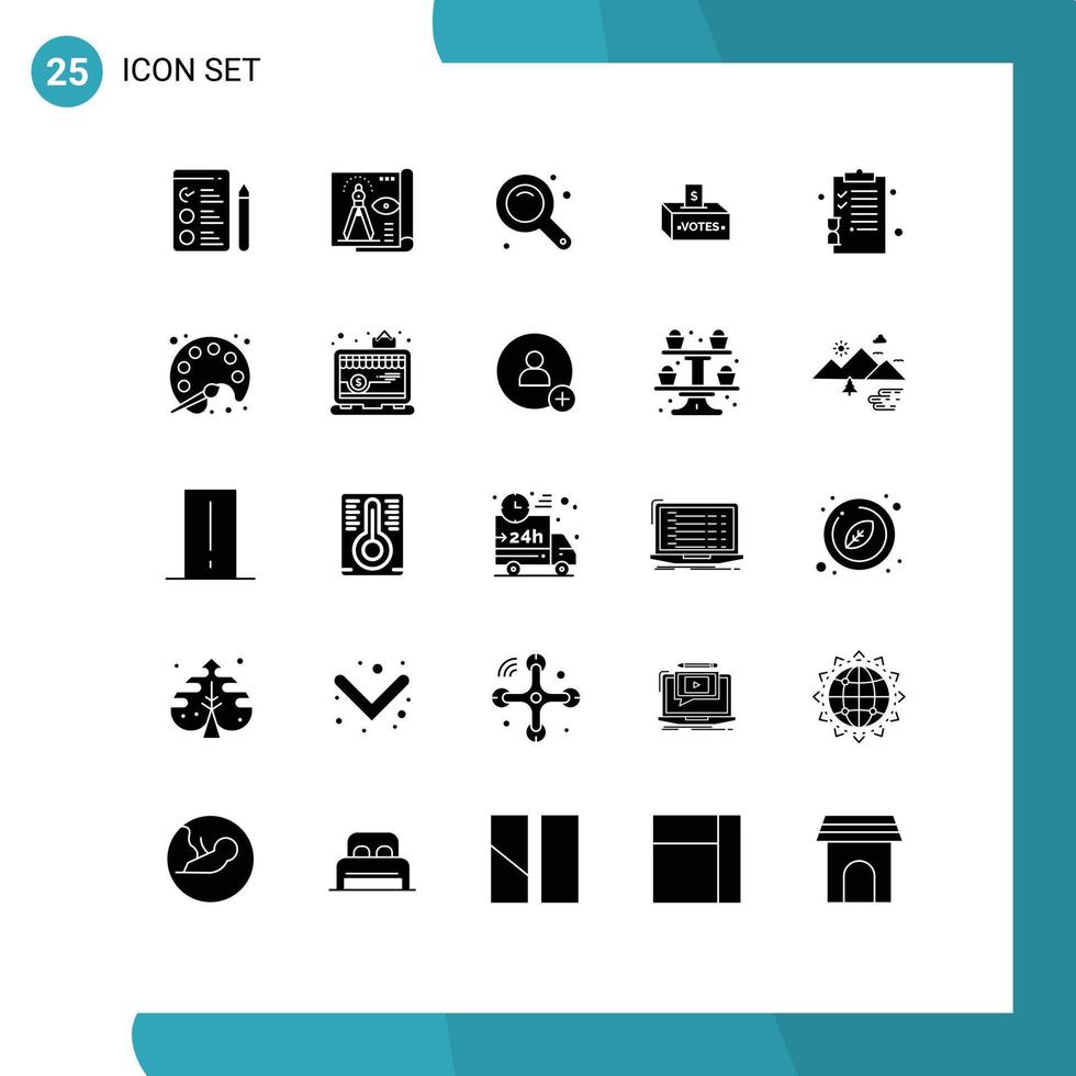 25 Thematic Vector Solid Glyphs and Editable Symbols of back to school influence maximize election bribe Editable Vector Design Elements