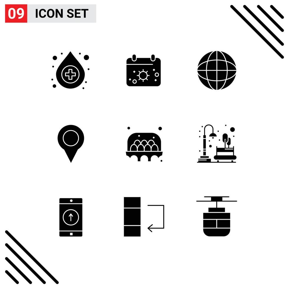 9 Solid Glyph concept for Websites Mobile and Apps egg pin chemistry marker location Editable Vector Design Elements