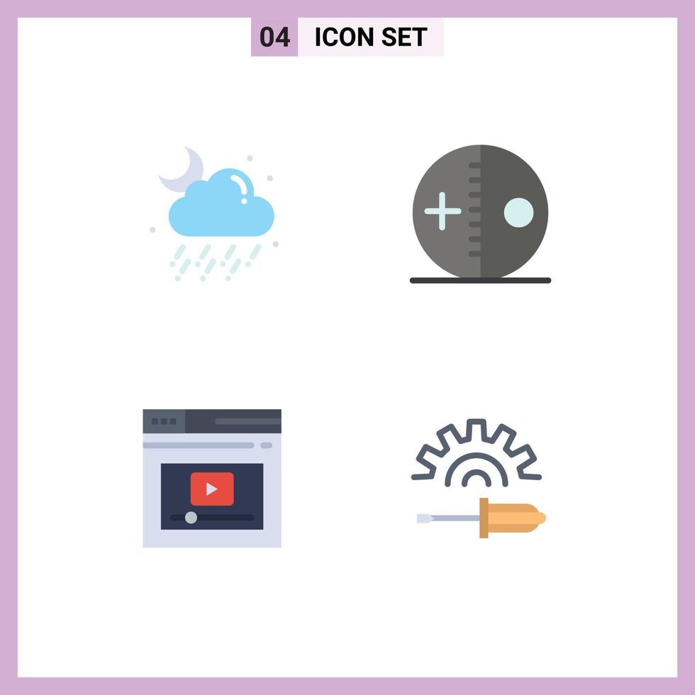 Modern Set of 4 Flat Icons Pictograph of cloud internet moon halloween web Editable Vector Design Elements