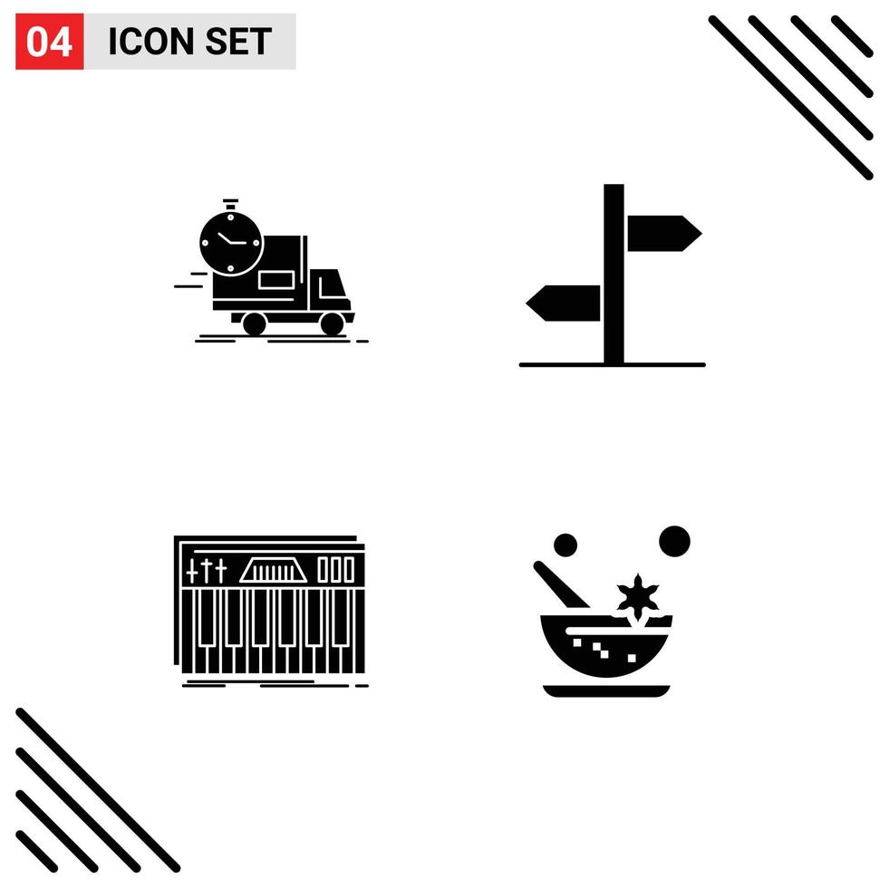 4 Universal Solid Glyphs Set for Web and Mobile Applications delivery controller transport logistic keys Editable Vector Design Elements