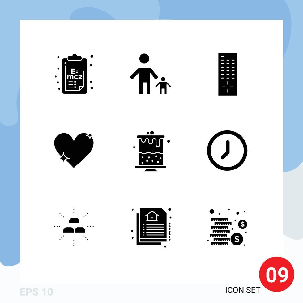 9 Solid Glyph concept for Websites Mobile and Apps birthday favorite kid like heart Editable Vector Design Elements