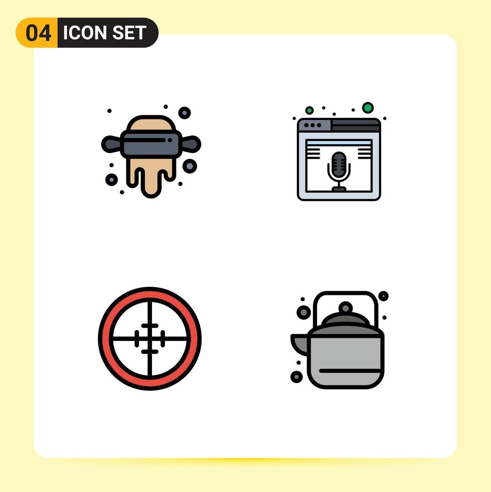 User Interface Pack of 4 Basic Filledline Flat Colors of kitchen badge internet podcast soldier Editable Vector Design Elements