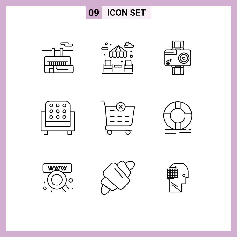 Universal Icon Symbols Group of 9 Modern Outlines of delete sofa action seat furniture Editable Vector Design Elements