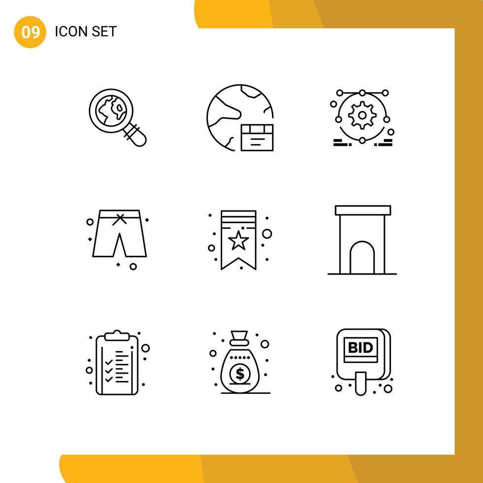 Universal Icon Symbols Group of 9 Modern Outlines of architecture star development bookmarks pants Editable Vector Design Elements