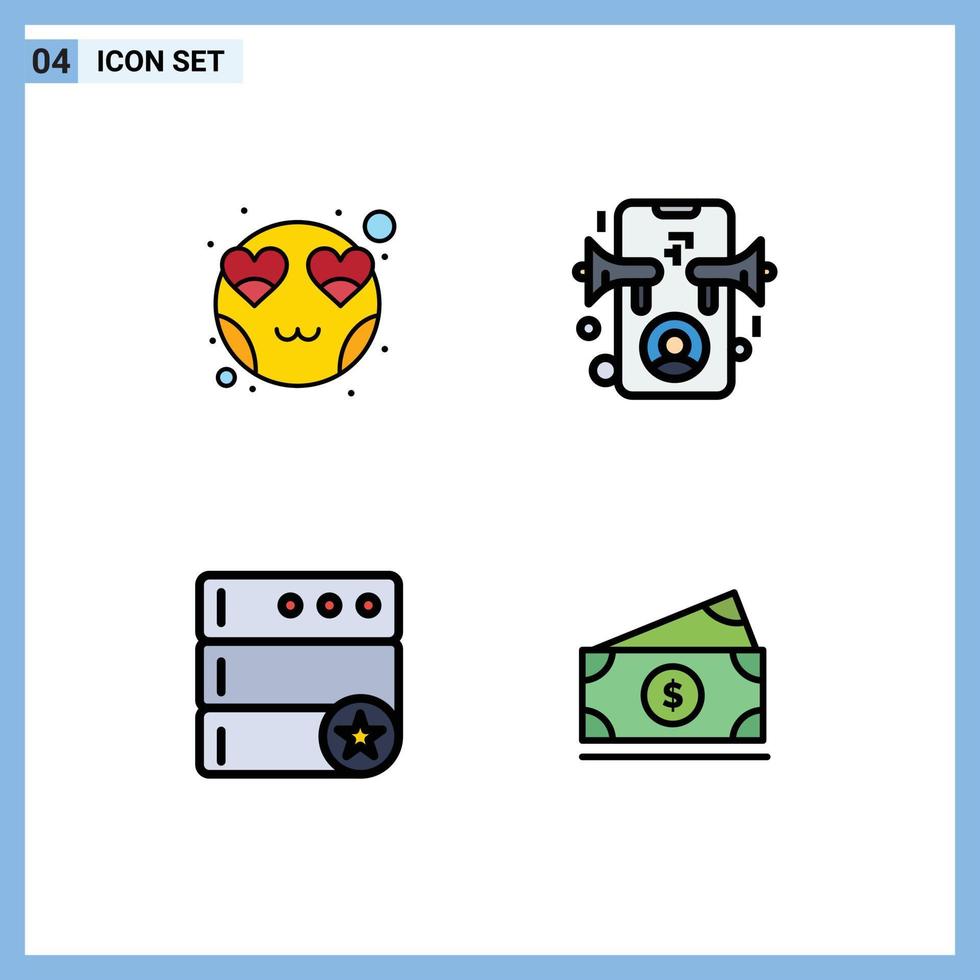 User Interface Pack of 4 Basic Filledline Flat Colors of emot favorite smiley marketing dollar Editable Vector Design Elements