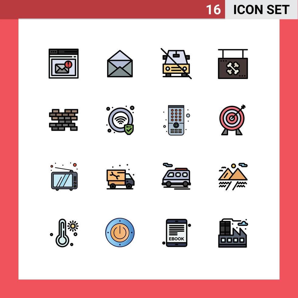 Flat Color Filled Line Pack of 16 Universal Symbols of shop halloween open board off Editable Creative Vector Design Elements