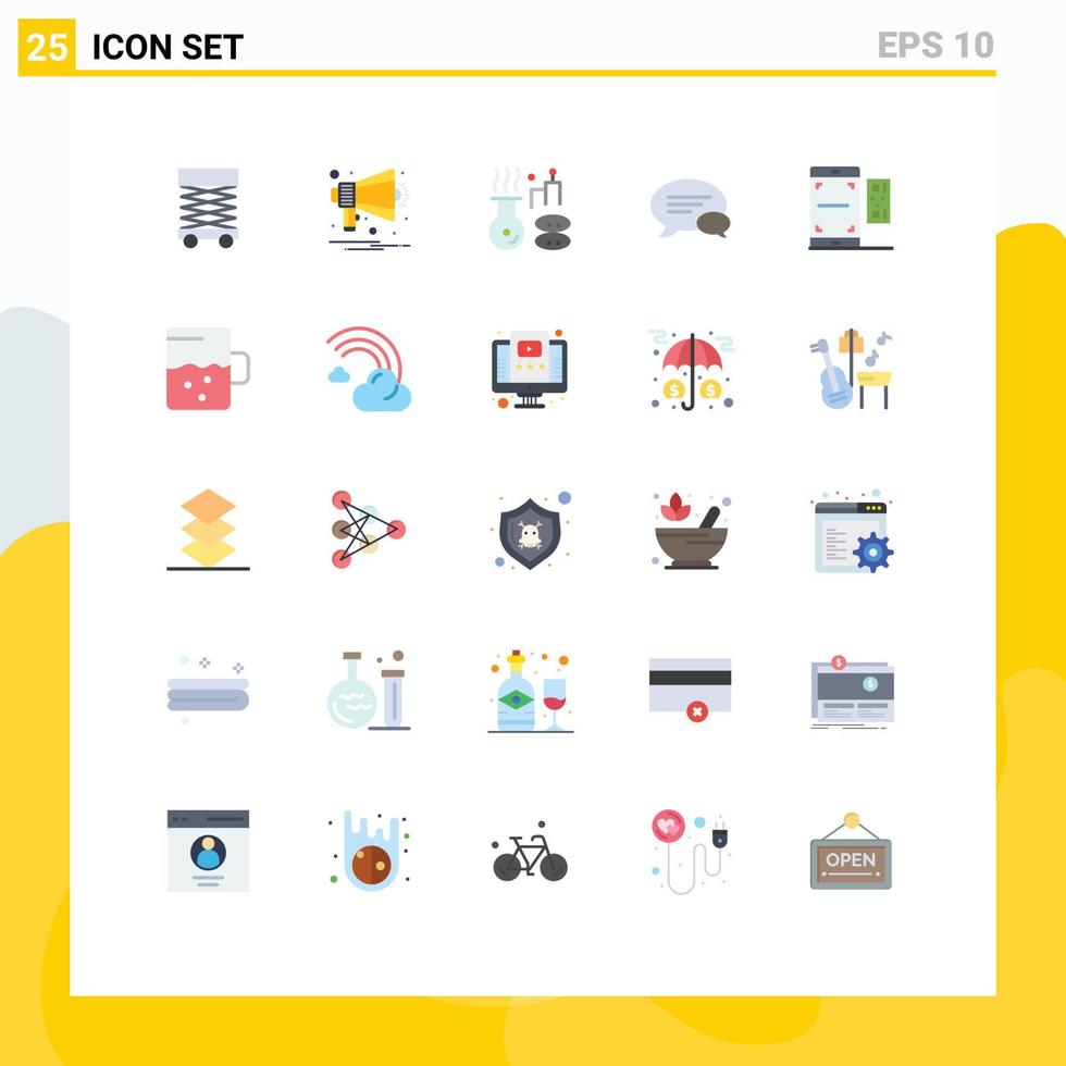 25 User Interface Flat Color Pack of modern Signs and Symbols of qr chatting beauty message chat Editable Vector Design Elements