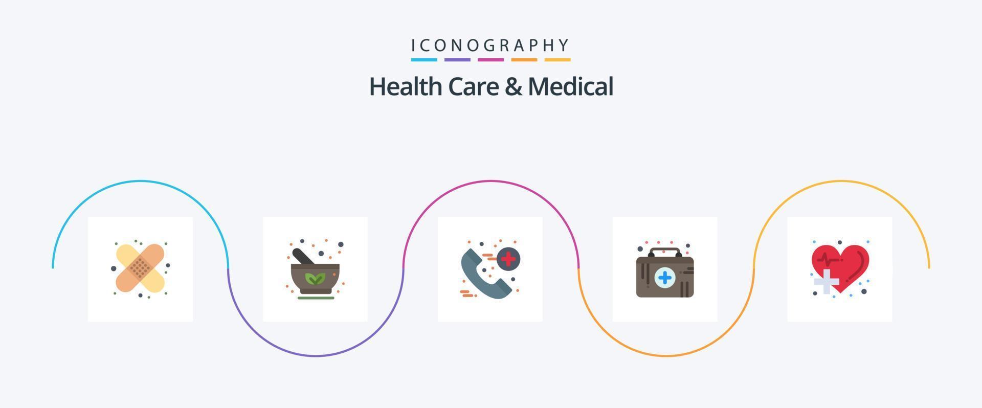 salud cuidado y médico plano 5 5 icono paquete incluso salud. médico emergencia. herbario. médico ayuda. primero ayuda equipo vector