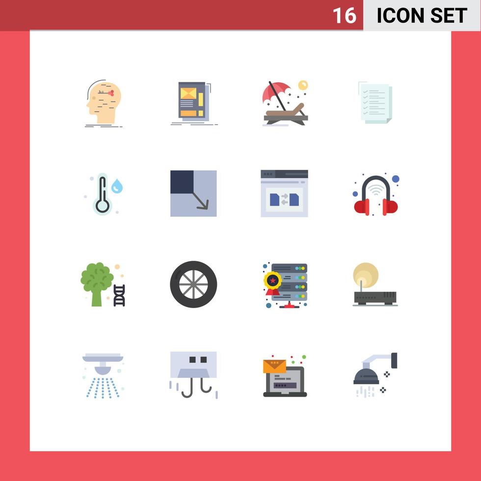 Set of 16 Modern UI Icons Symbols Signs for work task check list layout sunbathe person Editable Pack of Creative Vector Design Elements