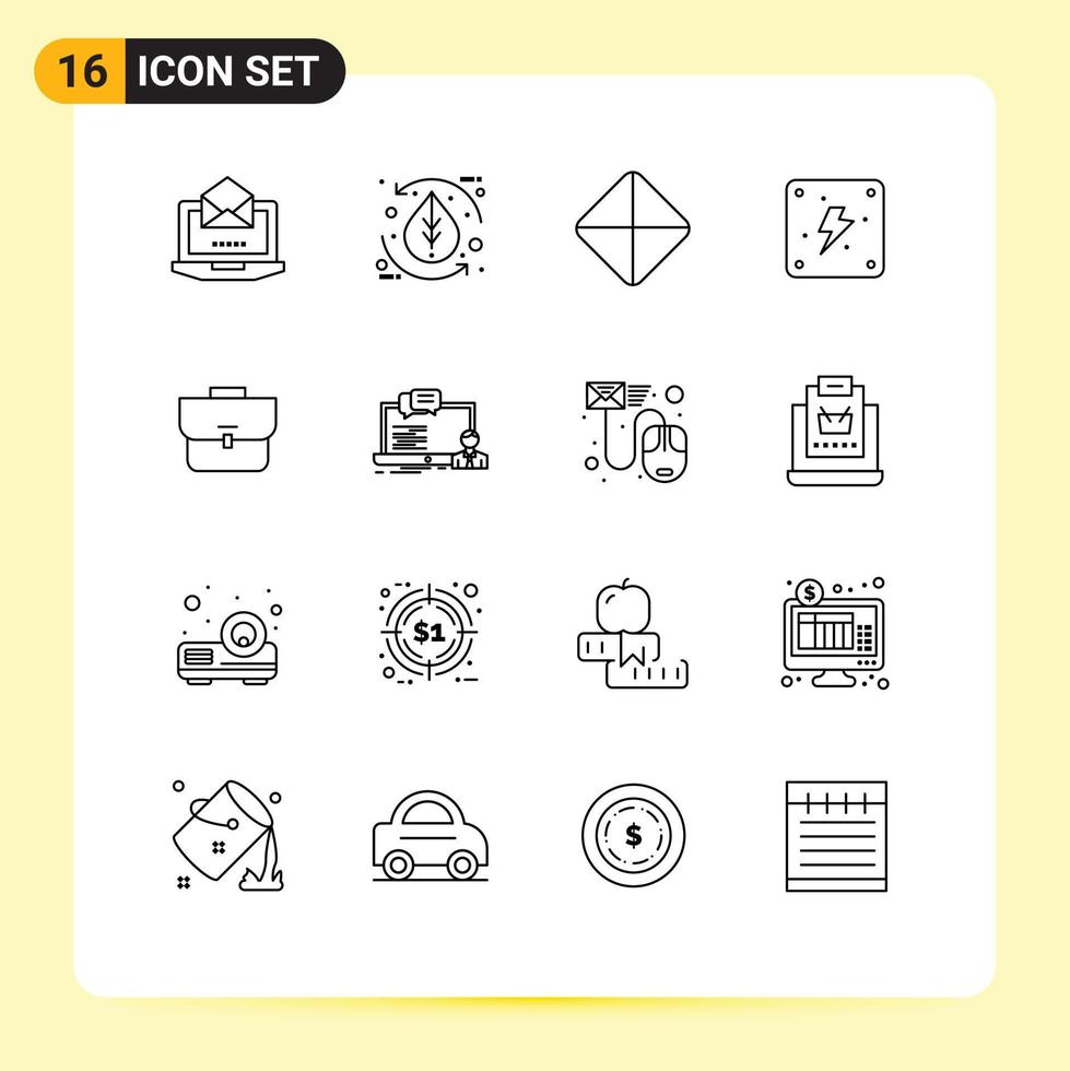 Modern Set of 16 Outlines Pictograph of suitcase bag nature power electricity Editable Vector Design Elements