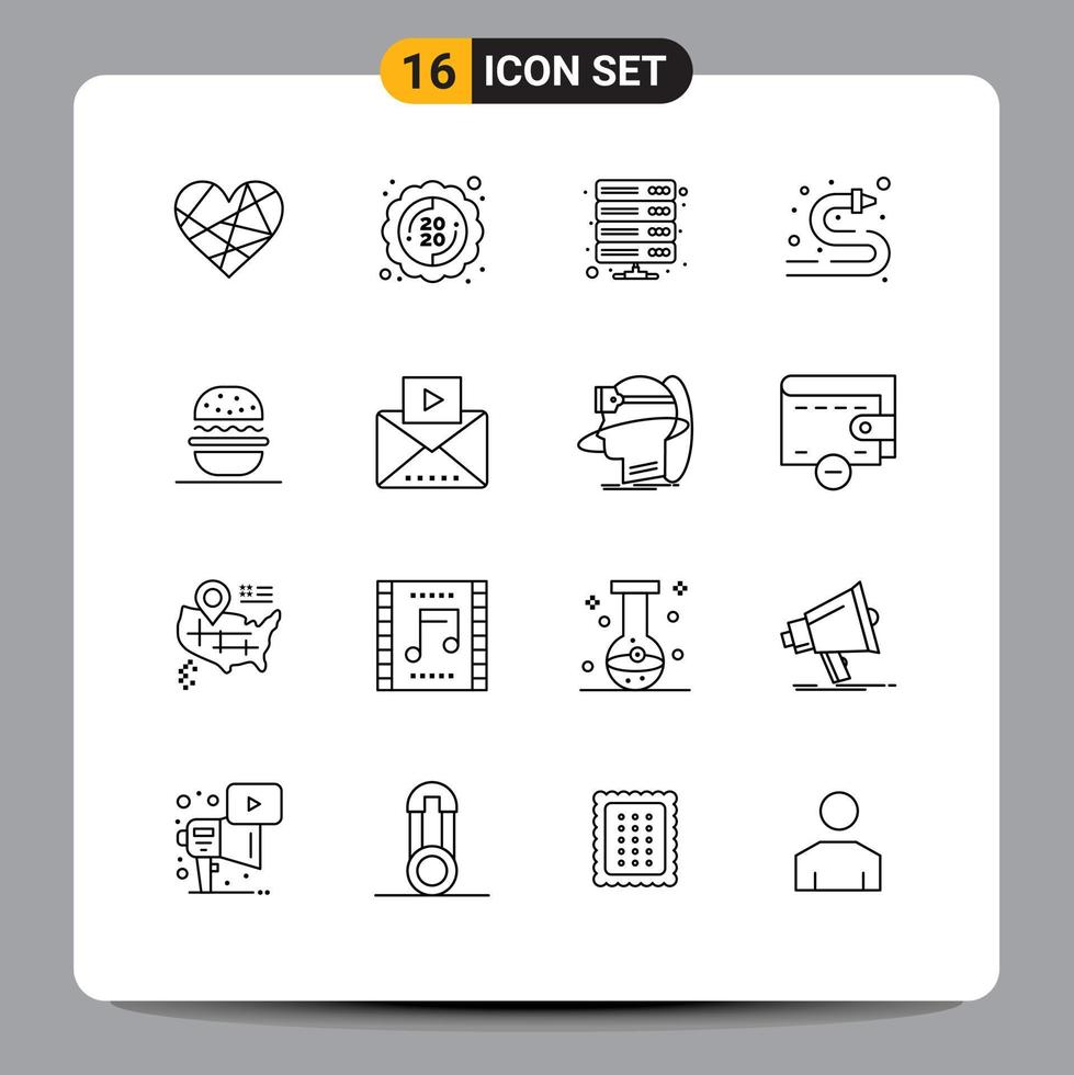 Outline Pack of 16 Universal Symbols of water hose hose year fire hose storage Editable Vector Design Elements