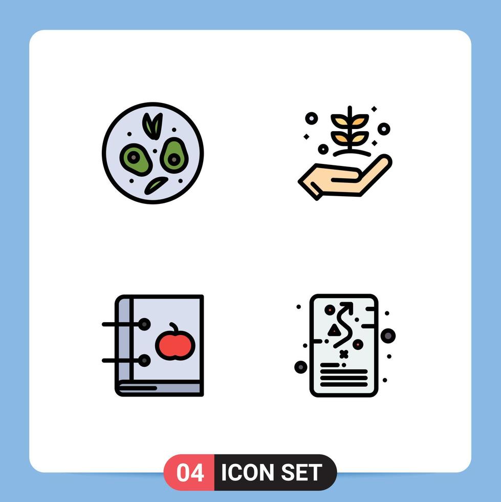 Set of 4 Modern UI Icons Symbols Signs for salad book agriculture give knowledge Editable Vector Design Elements