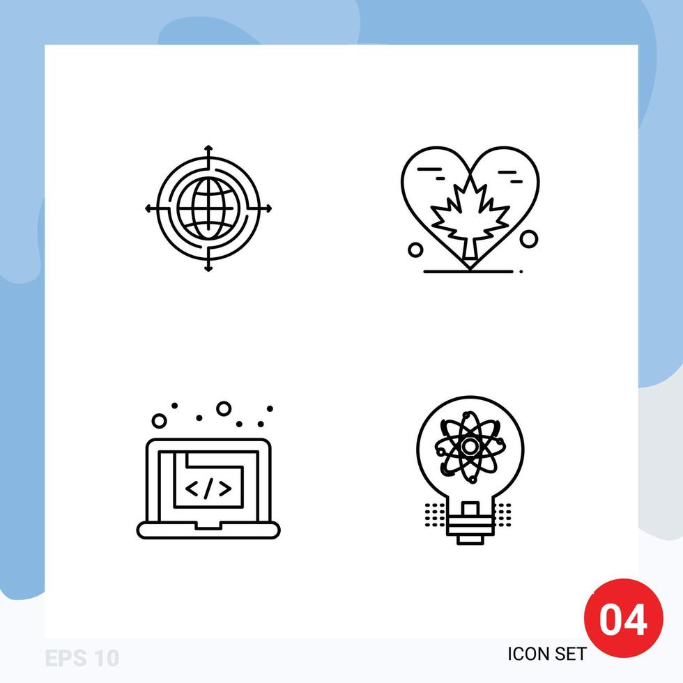 Mobile Interface Line Set of 4 Pictograms of globe application connected autumn creative Editable Vector Design Elements