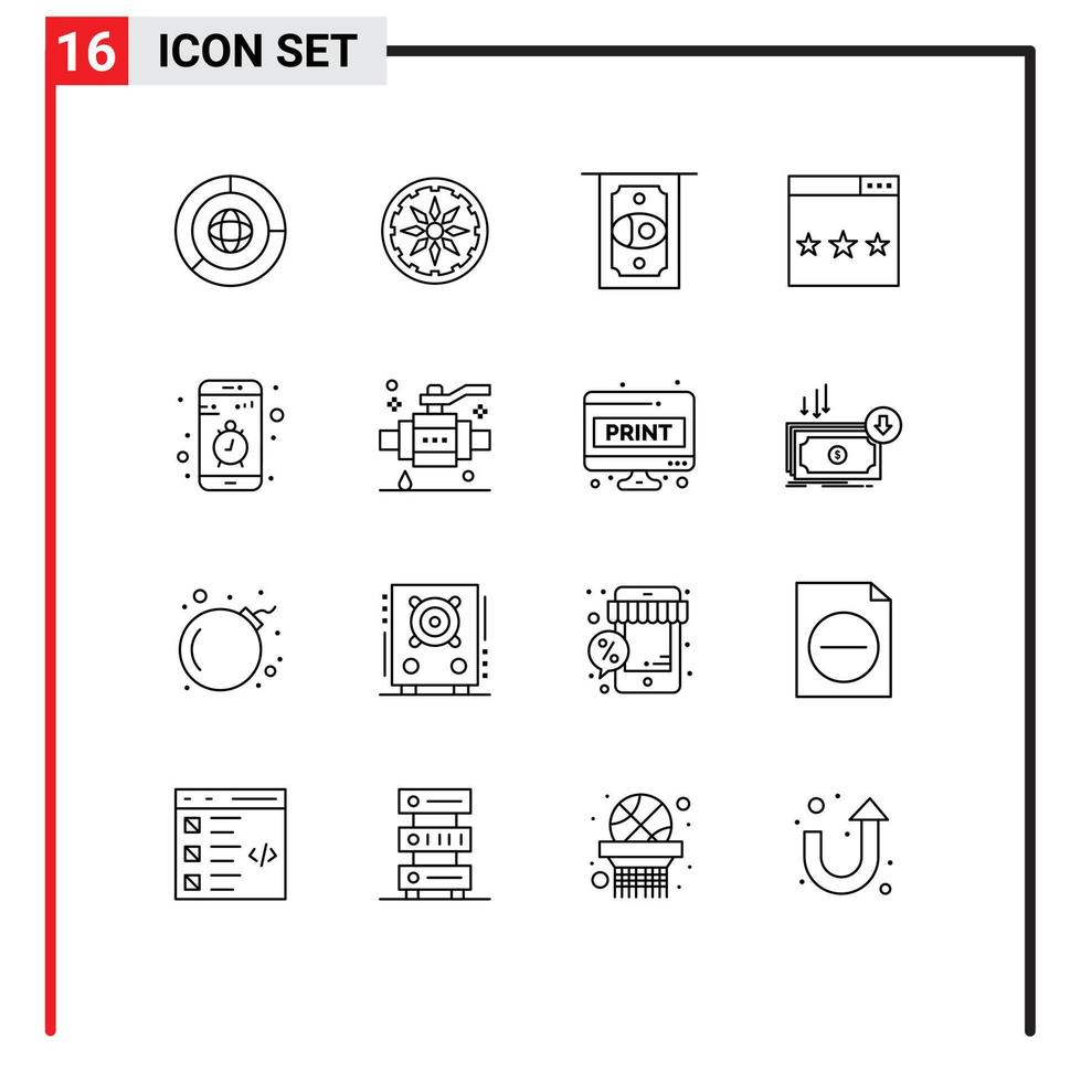 Universal Icon Symbols Group of 16 Modern Outlines of mobile app cash search optimization Editable Vector Design Elements