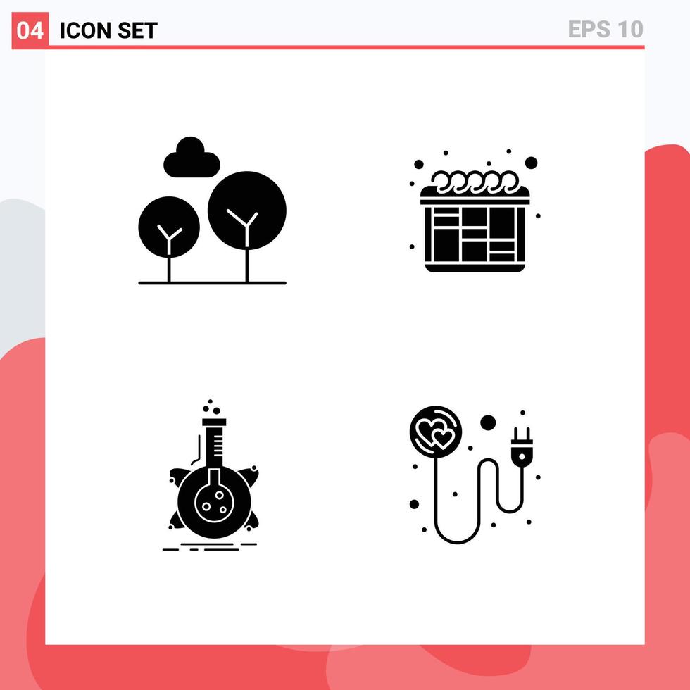4 Universal Solid Glyph Signs Symbols of cypress tree tube iteration research heart Editable Vector Design Elements