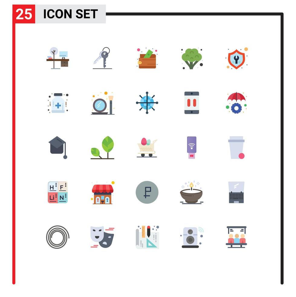 25 Thematic Vector Flat Colors and Editable Symbols of settings vegetables room food purse Editable Vector Design Elements