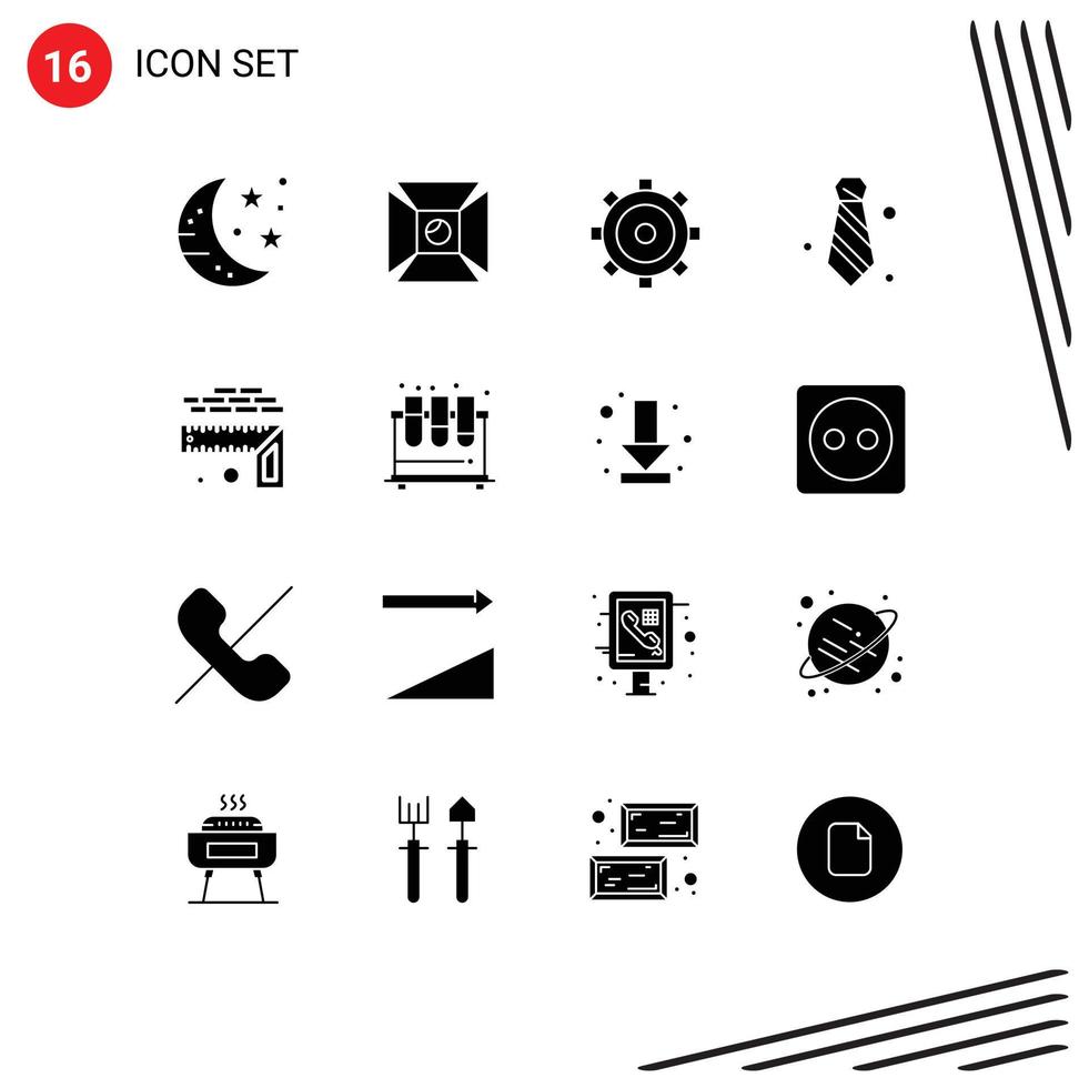 User Interface Pack of 16 Basic Solid Glyphs of height tie basic necktie attire Editable Vector Design Elements