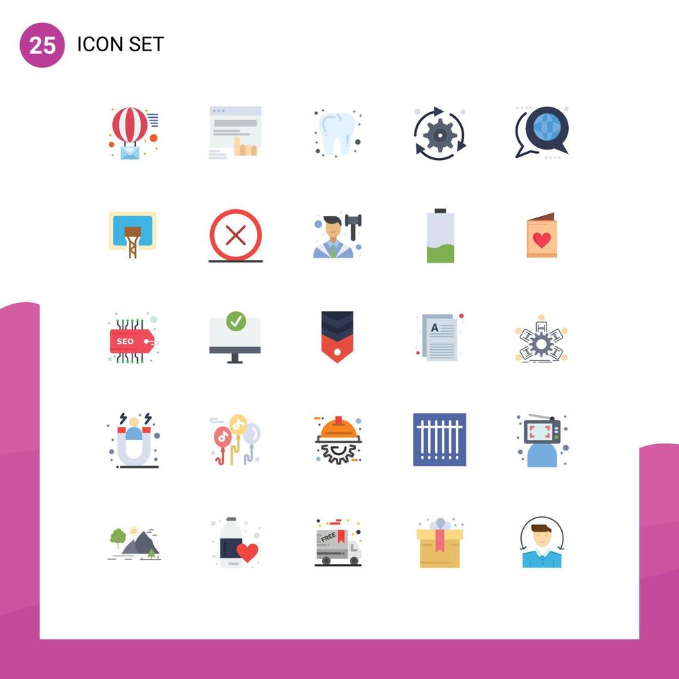 Group of 25 Modern Flat Colors Set for communication gear website configuration setting Editable Vector Design Elements