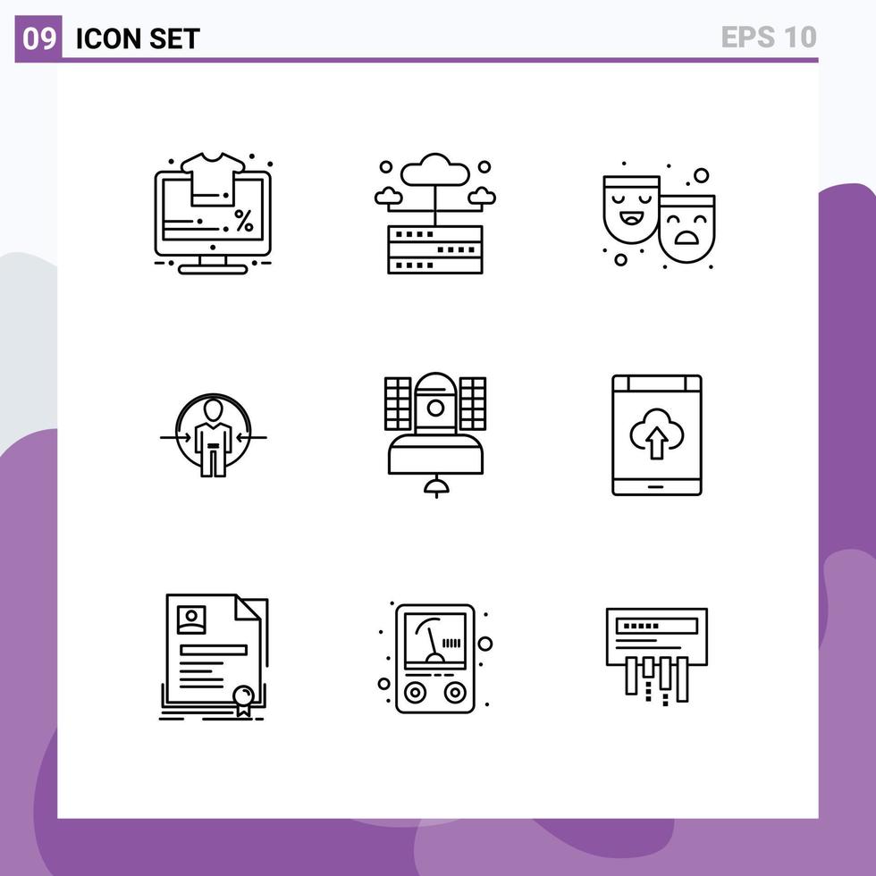 User Interface Pack of 9 Basic Outlines of satellite id masks login man Editable Vector Design Elements