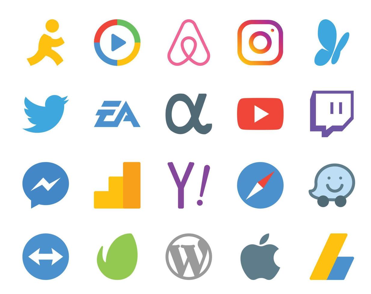 20 Social Media Icon Pack Including yahoo messenger electronics arts twitch youtube vector