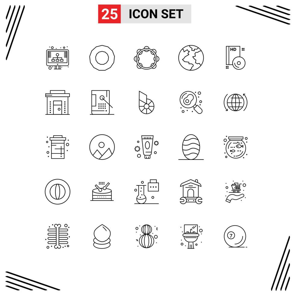Set of 25 Modern UI Icons Symbols Signs for disc cd music bluray planet Editable Vector Design Elements