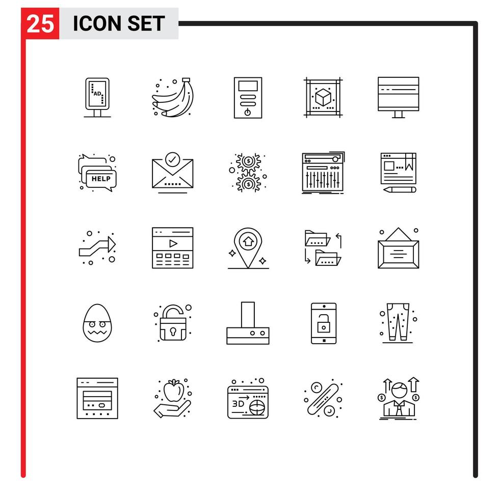 Group of 25 Modern Lines Set for computer sheet computer paper cube Editable Vector Design Elements