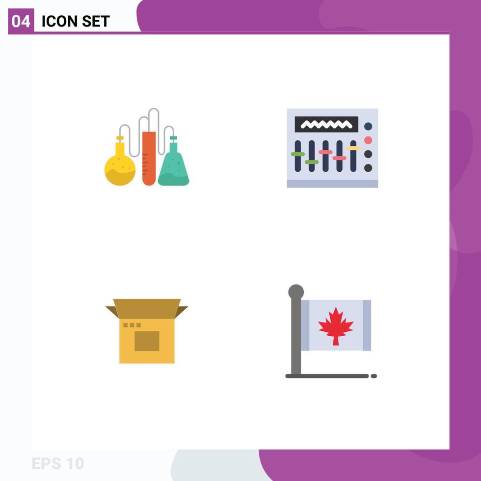Universal Icon Symbols Group of 4 Modern Flat Icons of chemical business science music product Editable Vector Design Elements