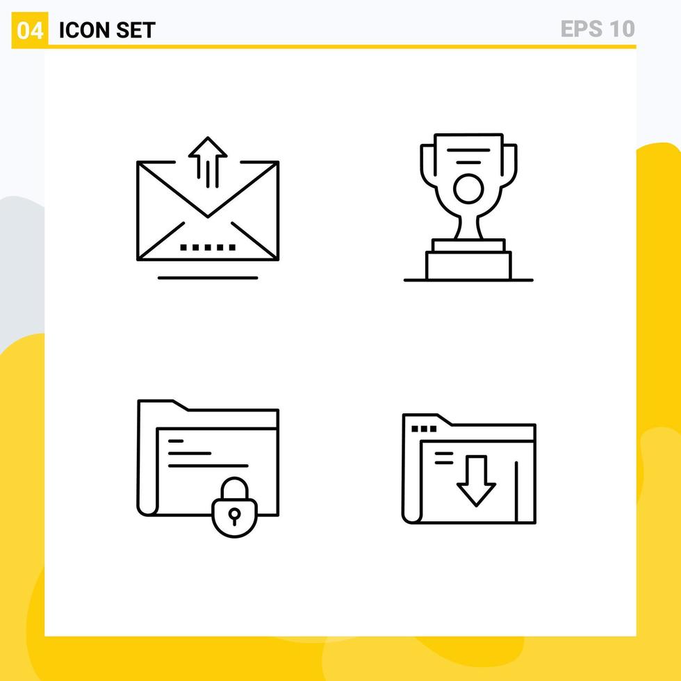 User Interface Pack of 4 Basic Filledline Flat Colors of email folder upload award lock Editable Vector Design Elements