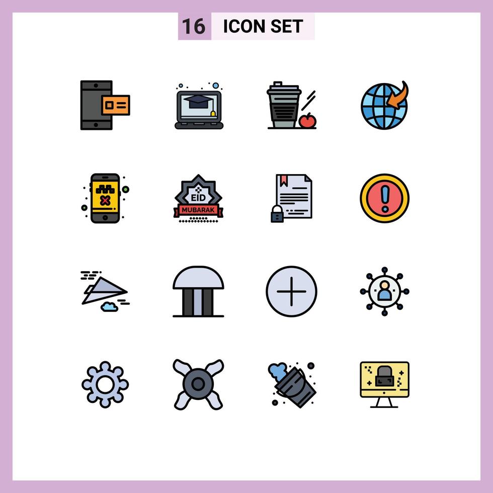 16 User Interface Flat Color Filled Line Pack of modern Signs and Symbols of taxi cab starbucks travel arrow Editable Creative Vector Design Elements