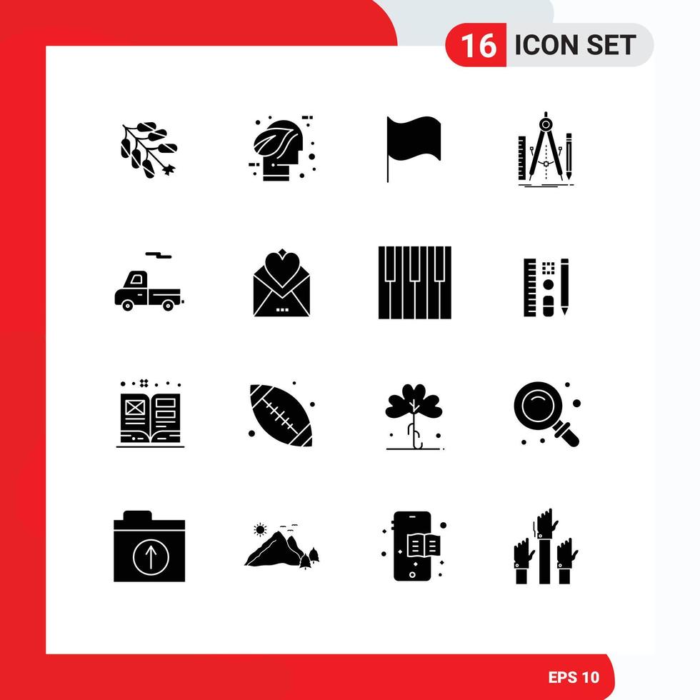 Pack of 16 creative Solid Glyphs of car math think geometry build Editable Vector Design Elements
