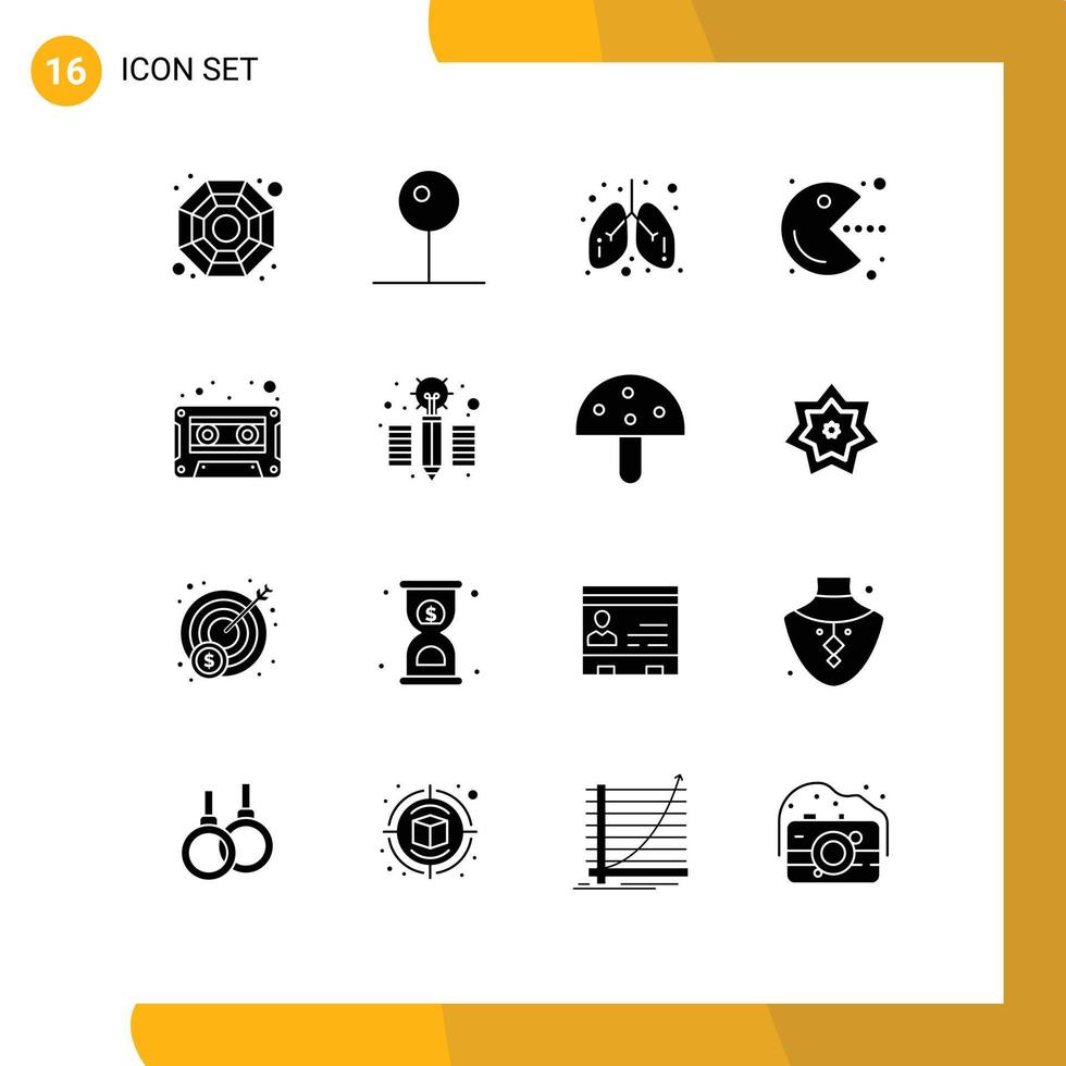 16 Creative Icons Modern Signs and Symbols of cassette audio health play fun Editable Vector Design Elements