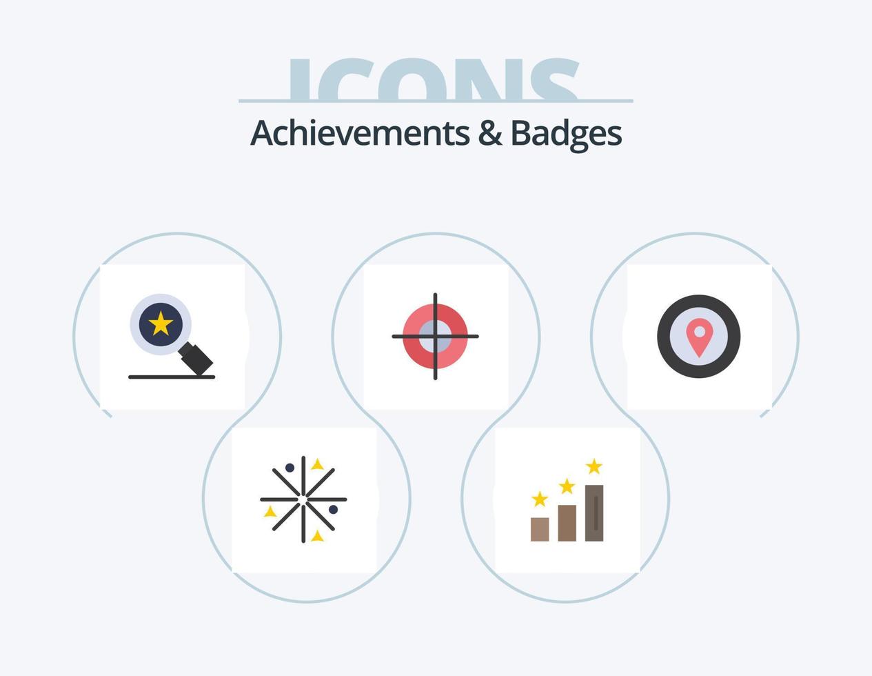 Achievements and Badges Flat Icon Pack 5 Icon Design. prize. location. achievements. target. goal vector