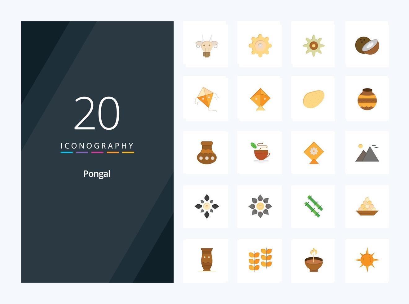 20 pongal plano color icono para presentación vector