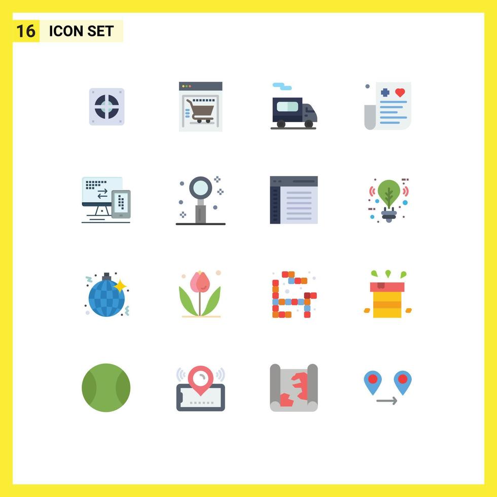 Group of 16 Modern Flat Colors Set for mobile computer transport finance credit Editable Pack of Creative Vector Design Elements