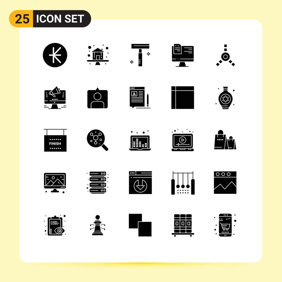 25 User Interface Solid Glyph Pack of modern Signs and Symbols of fire ware online beauty education computer Editable Vector Design Elements