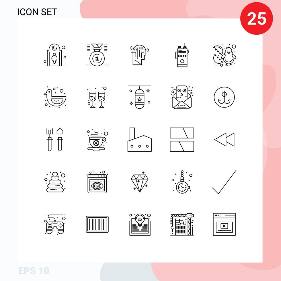User Interface Pack of 25 Basic Lines of radio talkie first walkie mind Editable Vector Design Elements