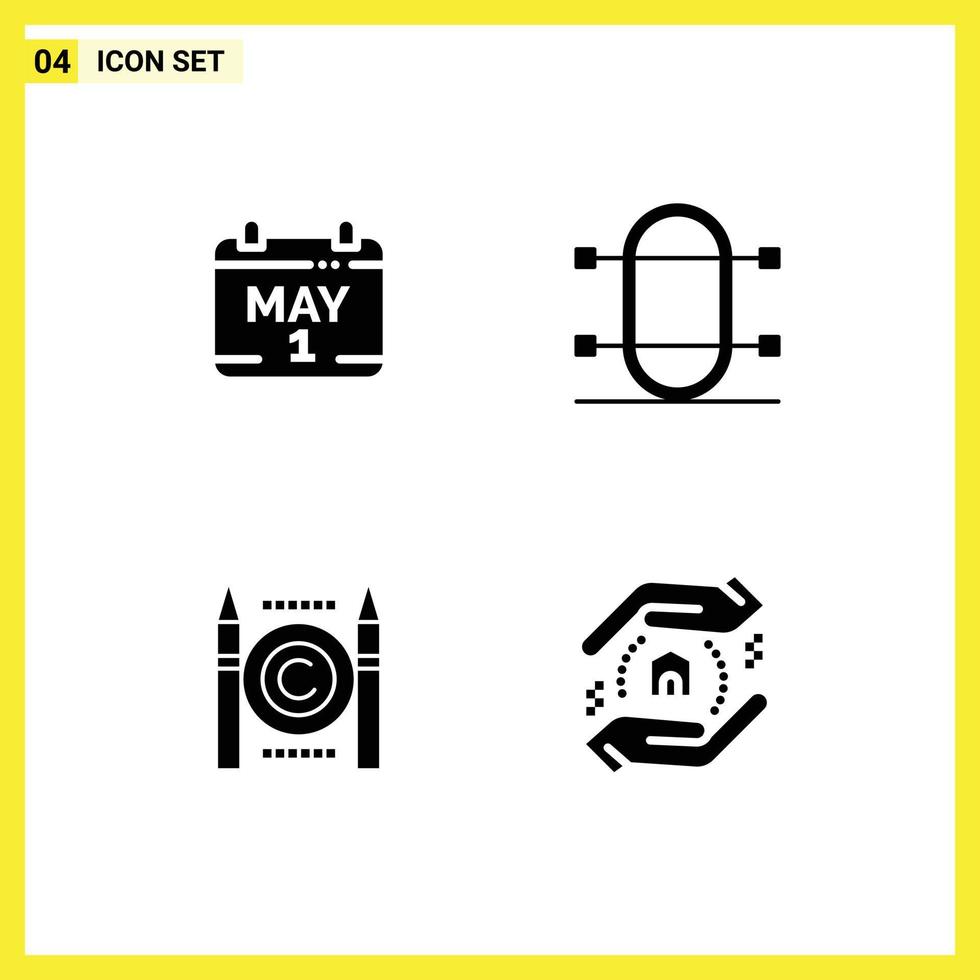 Group of 4 Modern Solid Glyphs Set for calendar business time physic copyright Editable Vector Design Elements