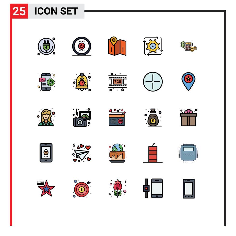 Modern Set of 25 Filled line Flat Colors Pictograph of operation development power automation location Editable Vector Design Elements