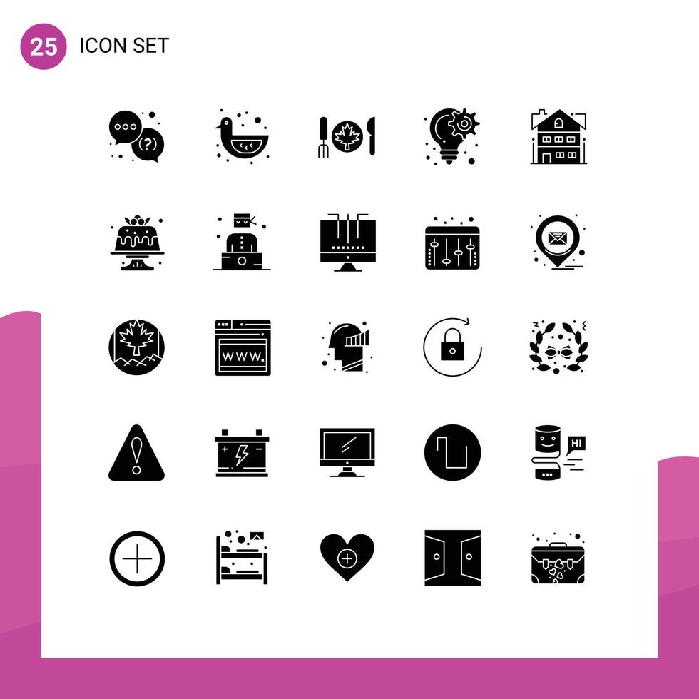 25 universal sólido glifo señales símbolos de casa planificación cena idea bulbo editable vector diseño elementos