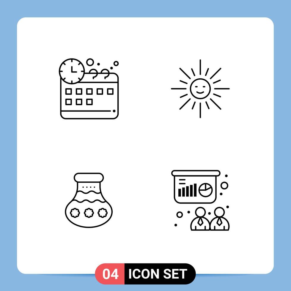 Group of 4 Modern Filledline Flat Colors Set for corporate water brightness spring festival Editable Vector Design Elements