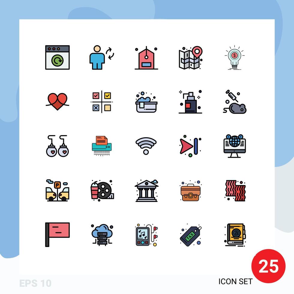 Pictogram Set of 25 Simple Filled line Flat Colors of plan mark check map e Editable Vector Design Elements
