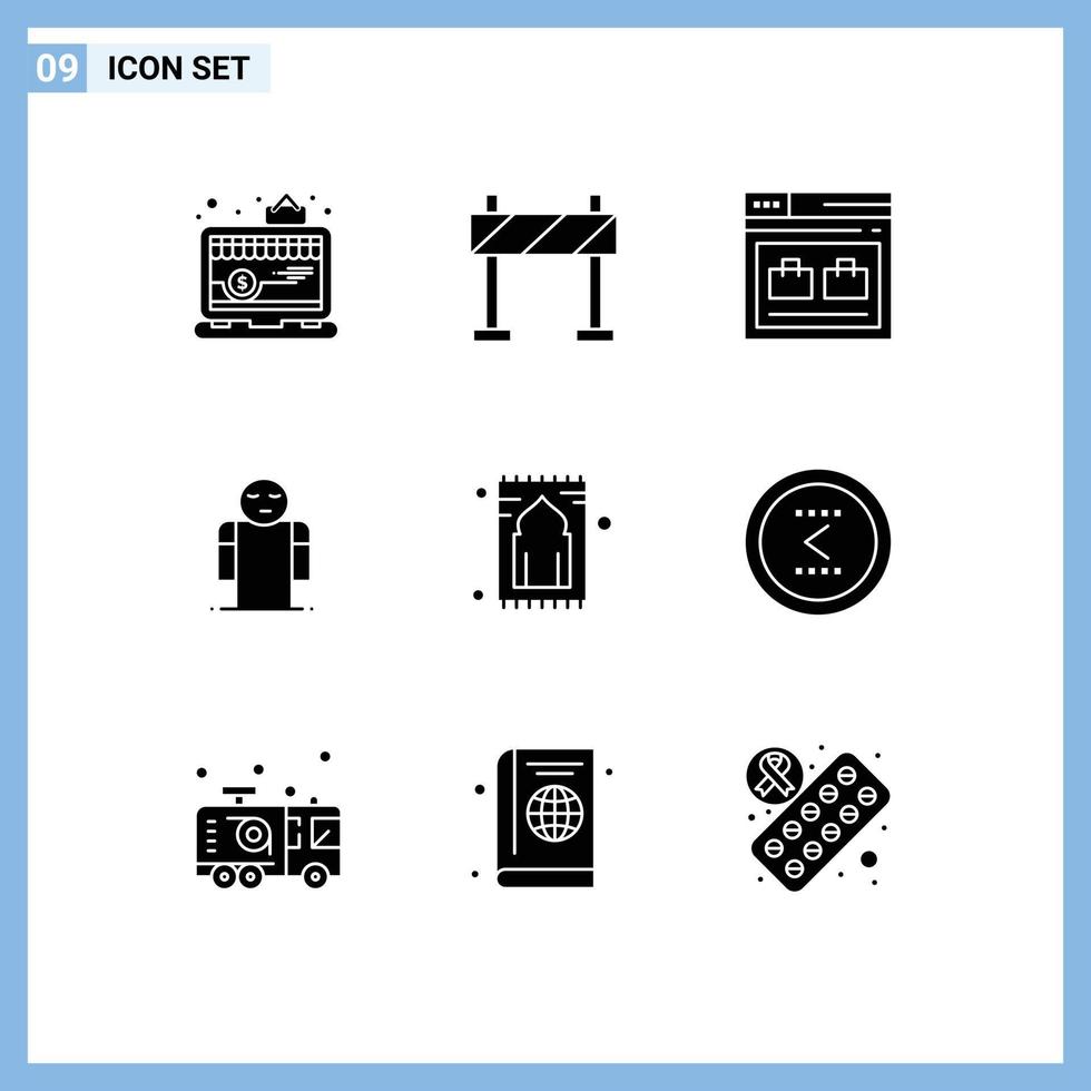 User Interface Pack of 9 Basic Solid Glyphs of praying person page open arms Editable Vector Design Elements