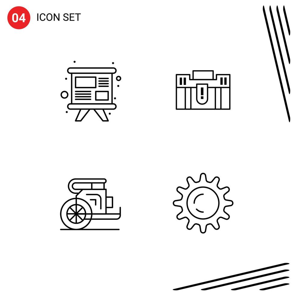 4 Universal Filledline Flat Colors Set for Web and Mobile Applications presentation suitcase training case chariot Editable Vector Design Elements