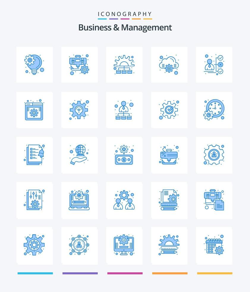 creativo negocio y administración 25 azul icono paquete tal como candidato. carrera profesional. marketing. maletín. informática vector