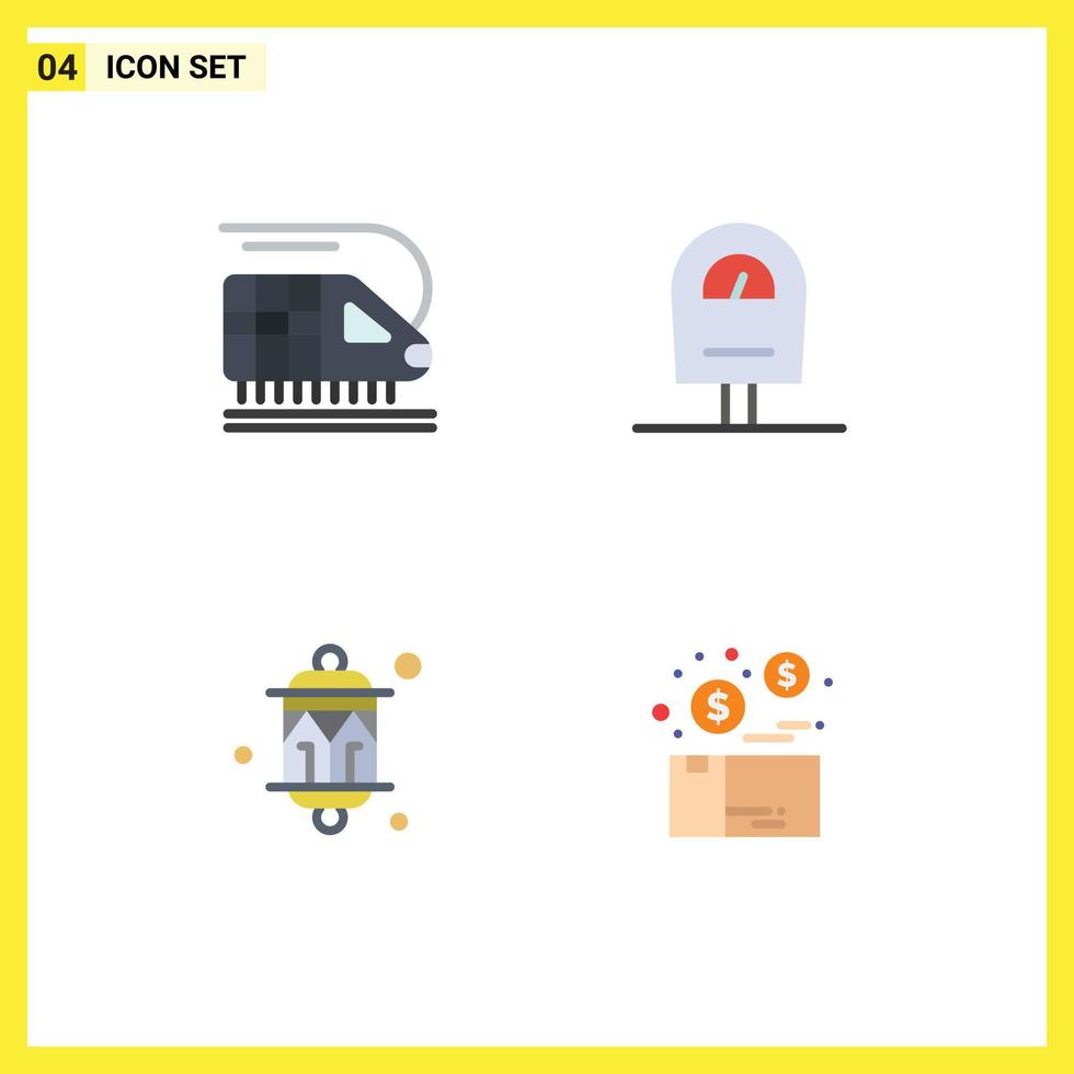 4 Flat Icon concept for Websites Mobile and Apps train lantern machine celebration bundle Editable Vector Design Elements