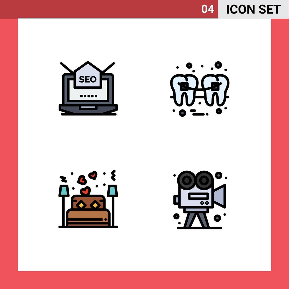 4 Thematic Vector Filledline Flat Colors and Editable Symbols of seo wire mail filling couple Editable Vector Design Elements