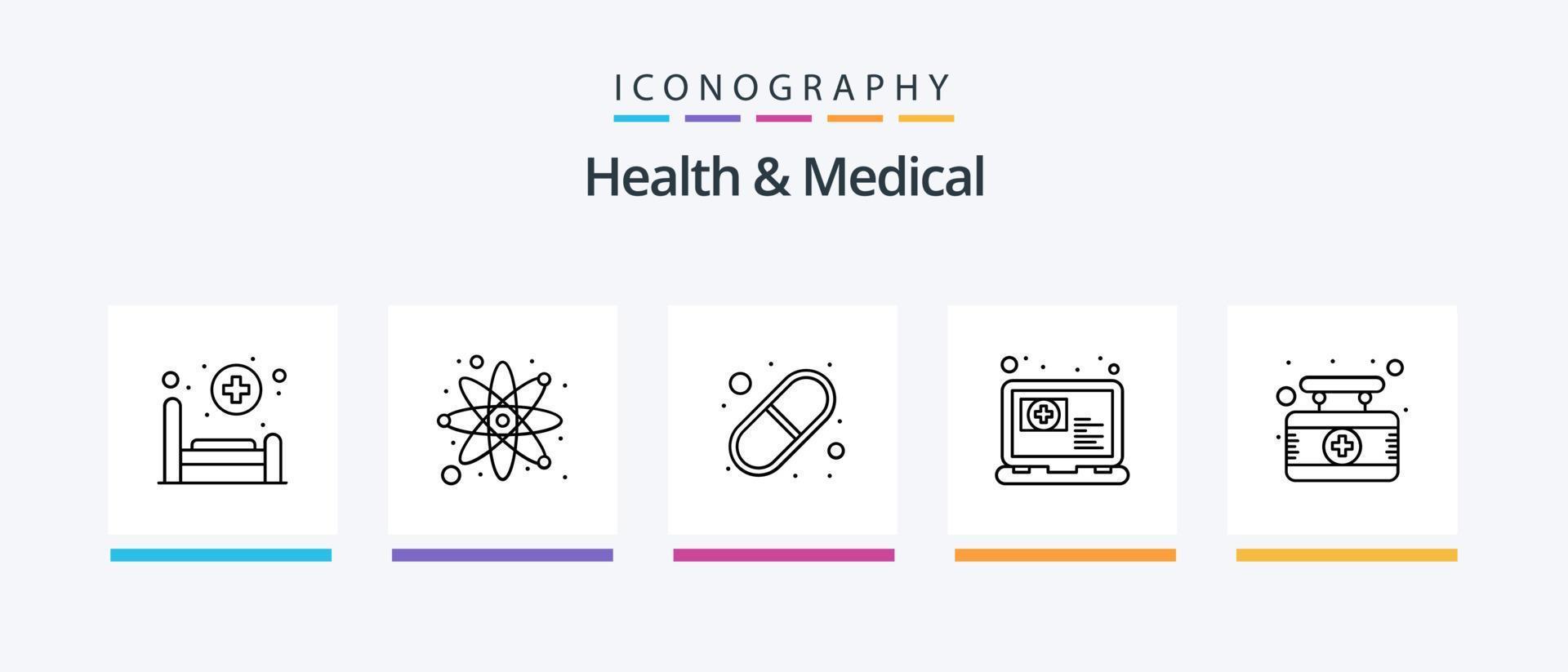 salud y médico línea 5 5 icono paquete incluso cuerpo edificio. mano. clínica. brazo. médico. creativo íconos diseño vector