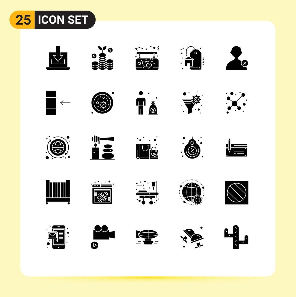 Set of 25 Commercial Solid Glyphs pack for column man board delete real estate Editable Vector Design Elements