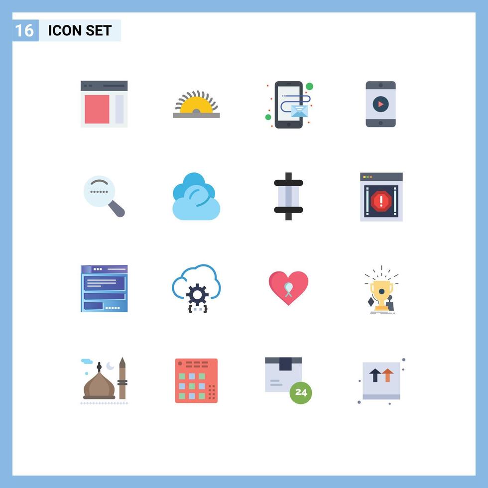 Modern Set of 16 Flat Colors and symbols such as search play utensils video mobile Editable Pack of Creative Vector Design Elements